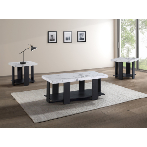 Boris - 3 Piece Faux Marble Cocktail Set - Black / White