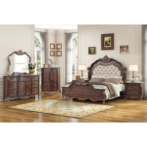 Constantine - 5/0 Queen 6 Piece Bedroom Set (Bed, Dresser, Mirror, Chest, 2 Nightstands) - Cherry