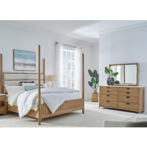 Escape - Bedroom King Poster Bed With Dresser And Mirror - Glazed Natural Oak