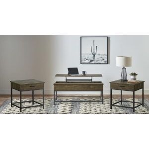 Byers - 3 Piece Lift Top Coffee And End Table Set - Brown Oak