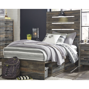 Drystan - Twin Panel Bed with 4 Side Drawers - Brown / Beige