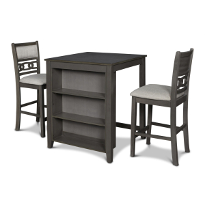 Gia - Counter Table With 2 Chairs & Storage Shelf - Gray