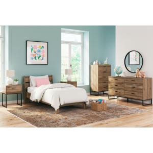 Deanlow - 6 Pc. - Dresser, Chest, Twin Platform Panel Bed, 2 Nightstands - Honey