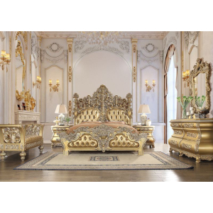 Seville - Eastern King Bed - Synthetic Leather & Gold