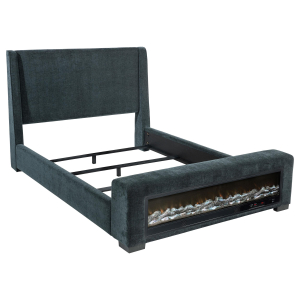 Preston - Upholstered California King Audio Flame Visualizer Bed - Blue