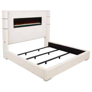 Tisdall - Upholstered Eastern King Fireplace Bed - Cream