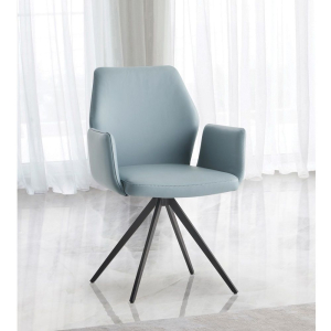 Segismunda - Arm Chair With Swivel - Light Blue Leather & Black