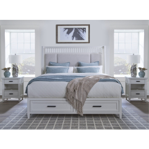 Americana Modern Bedroom - Queen Shelter Bed With 2 Nightstands - Cotton