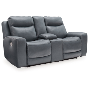Mindanao - Power Reclining Loveseat with Console /Adj Hdrst - Steel