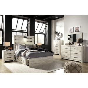 Cambeck - 8 Pc. - Dresser, Mirror, Full Panel Bed with Side Storage Drawers, 2 Nightstands - Whitewash