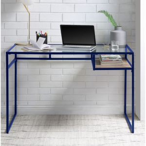 Yasin - Writing Desk - Glass Top & Blue