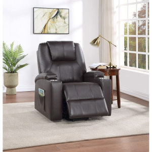 Evander - Recliner With Power Lift & Massage - Brown Leather Aire