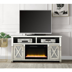 Noralie - 32## TV Stand With Fireplace - Mirrored & Faux Diamonds