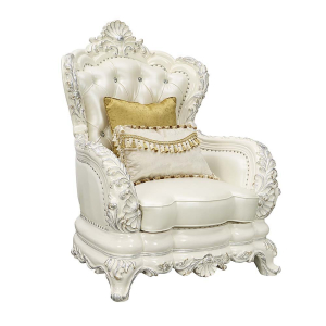 Adara - Chair With 2 Pillows - Pearl White Synthetic Leather & Antique White