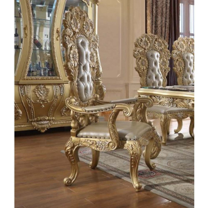 Cabriole - Arm Chair (Set of 2) - Light Gold Synthetic Leather & Gold