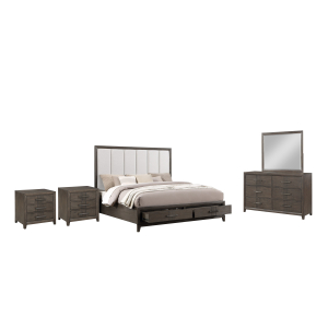 Landon - 6/0 Western King 5 Piece Bedroom Set (Bed, Dresser, Mirror, 2 Nightstands) - Gray