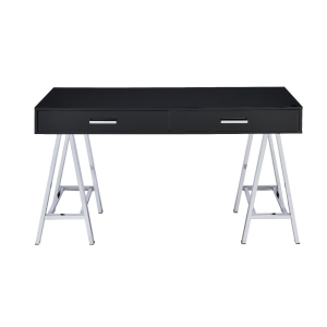 Coleen - Writing Desk With USB - Black High Gloss & Chrome