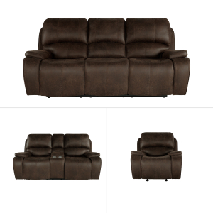 Brookings - 3 Piece Manual Sofa & Loveseat & Recliner - Brown