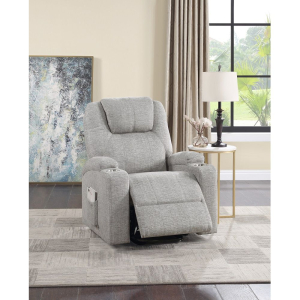 Evander - Recliner With Power Lift & Massage - Light Gray Chenille