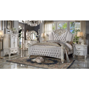 Vendome - Eastern King Bed - Two Tone Ivory Fabric & Antique Pearl