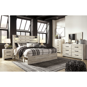 Cambeck - 8 Pc. - Dresser, Mirror, Chest, King Panel Bed with 4 Storage Drawers - Whitewash