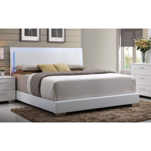 Lorimar - Eastern King Bed With LED - White Synthetic Leather & White Leg