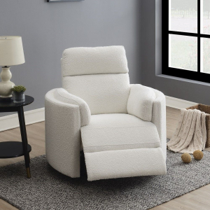 Sagen - Glider Recliner With Swivel - Beige Boucle