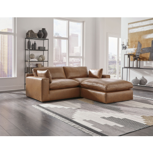 Emilia - 3 Pc. - 2-Piece Sectional Loveseat, Ottoman - Caramel