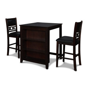 Gia - Counter Table With 2 Chairs & Storage Shelf - Ebony