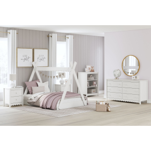 Hallityn - 3 Pc. - Bookcase, Dresser, Full Tent Complete Bed - White