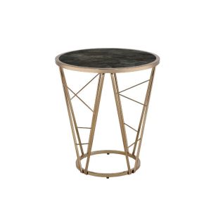 Cicatrix - End Table - Faux Black Marble Glass Top & Champagne