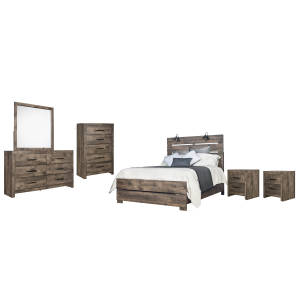 Misty Lodge - 6/6 Eastern King 6 Piece Bedroom Set (Bed & Dresser & Mirror & Chest & 2 Nightstands) - Greige