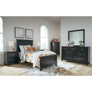 Lanolee - 6 Pc. - Dresser, Mirror, Chest, Twin Panel Bed - Black