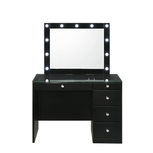 Morgan - Vanity Desk With Glass Top And LED Mirror - Black