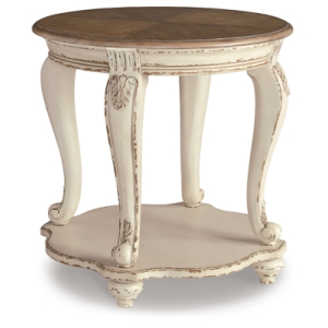 Realyn - Round End Table - White / Brown