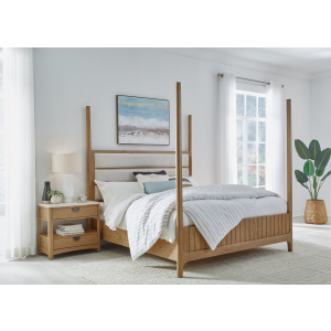 Escape - Bedroom Queen 5/0 Poster Bed & Nightstand - Glazed Natural Oak