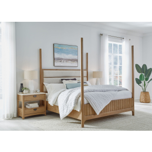 Escape - Bedroom Queen Poster Bed With 2 Nightstands - Glazed Natural Oak