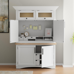 Americana Modern - Workstation With LED Light - Cotton With Weathered Natural Top