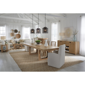 Escape - Dining Buffet Server With Stone Top - Glazed Natural Oak / Natural Cane / Vanilla Bean Stone