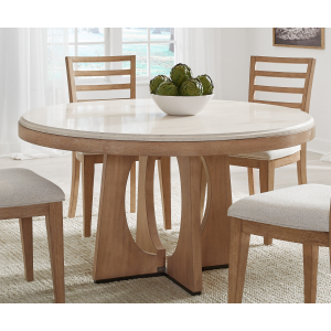 Escape - Round Dining Table With Buffet Server & 4 Barrel Chairs - Glazed Natural Oak / Black Metal Trim