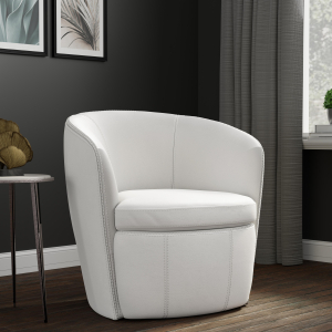 Barolo - 100% Italian Leather Swivel Club Chair (Set of 2) - Snow