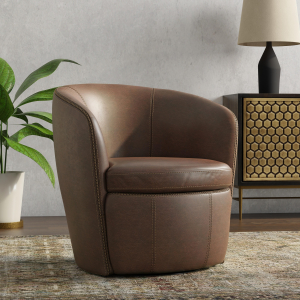 Barolo - 100% Italian Leather Swivel Club Chair (Set of 2) - Vintage Brown