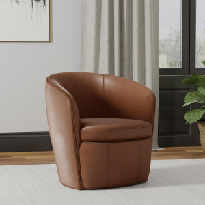 Barolo - 100% Italian Leather Swivel Club Chair (Set of 2) - Vintage Whiskey