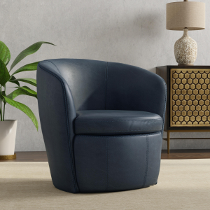 Barolo - 100% Italian Leather Swivel Club Chair - Vintage Navy