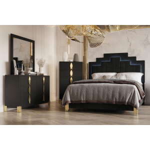 Empire - 6/6 Eastern King 4 Piece Bedroom Set (Bed & Dresser & Mirror & Chest) - Black
