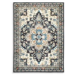 Leningston - 5' x 7' Washable Rug - Black / Cream / Blue