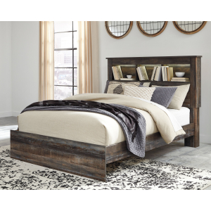 Drystan - Queen Panel Bookcase Bed - Brown / Beige