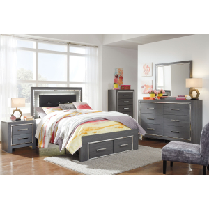 Lodanna - 5 Pc. - Dresser, Mirror, Full Panel Bed with 2 Storage Drawers - Gray