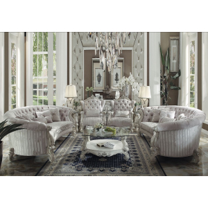 Versailles - 39## Sofa With 5 Pillows - Ivory Fabric & Bone White