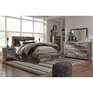 Derekson - Queen Panel Bed With 4 Storage Drawers - 9 Pc. - Dresser, Mirror, King Bed, 2 Nightstands - Multi Gray